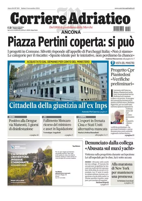 Prima-pagina-corriere adriatico-edizione-di-oggi-09-11-2024